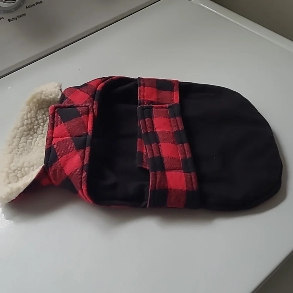 Wag&Bone Dog Jacket Buffalo Check Red Black Shearling Size Small